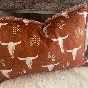 Golden mustard longhorn pillow cover, pillow cover, travel pillow cover, minky southwest pillow, 13&quot;X18&quot; fawn deer, desert longhorn skulls