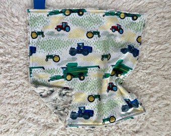 Personalized Tractor Baby Blanket – Farm Theme Minky Blanket for Boy – Green Combine Lovey – Soft Custom Baby Shower Gift - Harvest Lovey