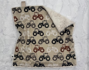 Farm tractor minky lovey, infant security blanket, lovey, Earthtone  lovey, farmboy lovey, fawn deer blanket, rancher kid, personalized gift