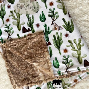 Personalized cactus desert lovey, minky blanket, security blanket, Boho lovey,  gender neutral, desert flower nursery blanket