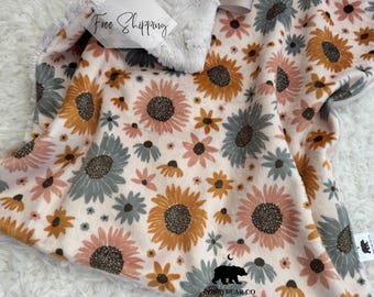 Personalized Sunflower Minky Baby Blanket: Custom Embroidered Keepsake