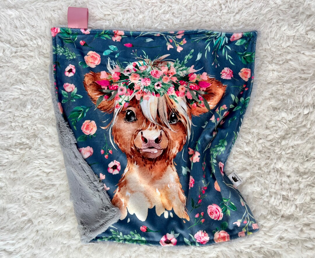 Floral Highland Cow Baby Lovey Bluebell Highland Calf Minky Lovey Cute ...