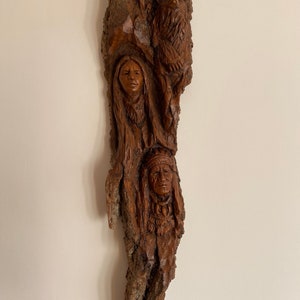 American Native Red Indian Bark Wood Carving Wall Hanging Home Decor, Wooden Face Indian Sculpture Hand Carved Art Garden Decor