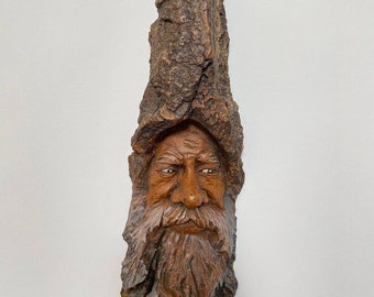 Spirit Of The Woods Carving Hand Made Cottage Art, Wooden Face Mountain Forest Man Tree Wall Hangings Rustic Home Decor