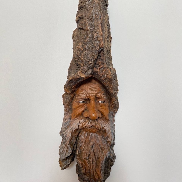 Spirit Of The Woods Carving Hand Made Cottage Art, Wooden Face Mountain Forest Man Tree Wall Hangings Rustic Home Decor