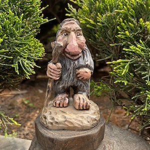 Forest Troll Wood Hand Carved Goblinecore, Norwegian Miniature Wood Troll Figurine Fairycore, Wood Solid Horror Zombie Day Of The Dead Troll