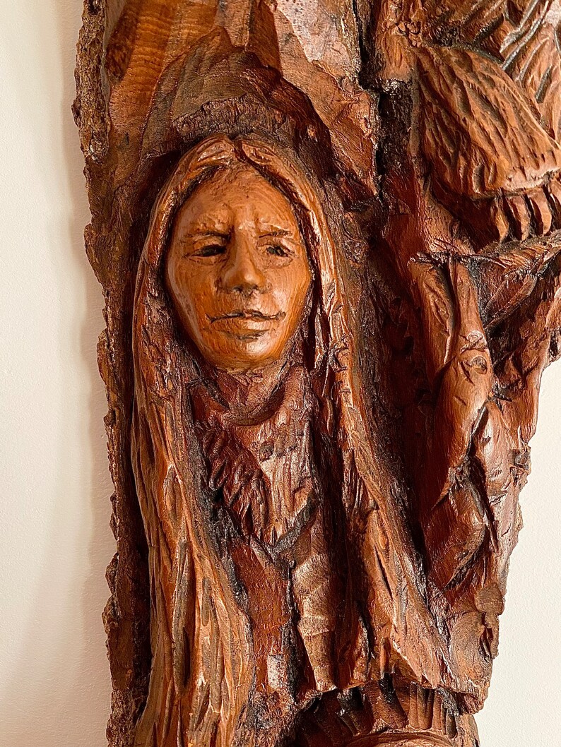 American Native Red Indian Bark Wood Carving Wall Hanging Home Decor