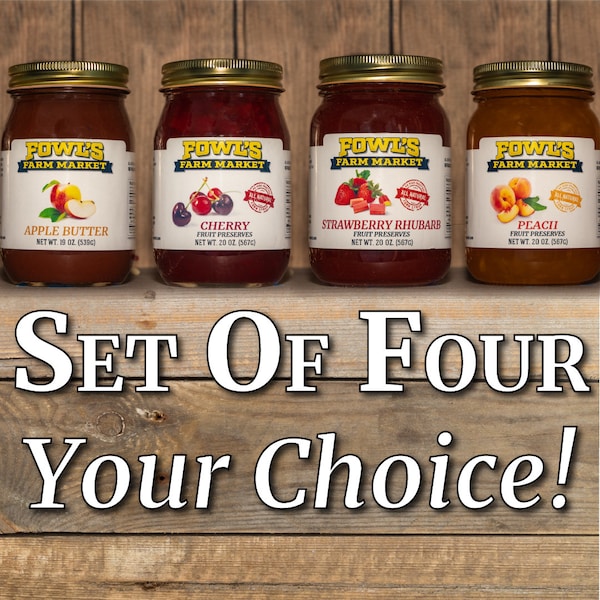 Personalized 4 Pack Sampler, Your Choice of four Jellies, Conserves, Butters and More!