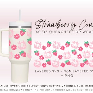 40oz Tumbler Wrap, 40oz Quencher Wrap, 40oz Tumbler PNG, 40 oz Tumbler PNG, 40 oz Tumbler Wrap, 40oz Sublimation, Strawberry Cow SVG