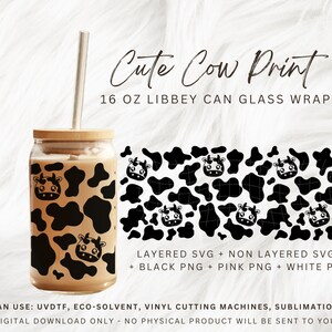 Cow Print Libbey Glass Svg, 16oz Glass Can Wrap, Cow Print Glass Can Svg, Glass Cup Svg, Libbey Glass 16oz Svg, Libby Cup Wrap, Cow SVG
