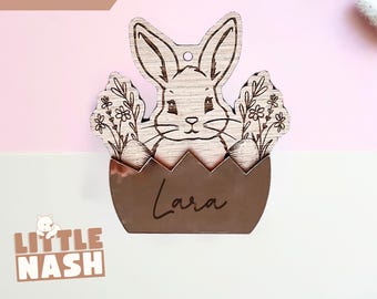 Easter Floral Bunny Tag SVG | Easter Egg Name SVG Tag | Coquette Easter Basket | Kids Easter Basket Acrylic Tag | Easter Basket Tag SVG File