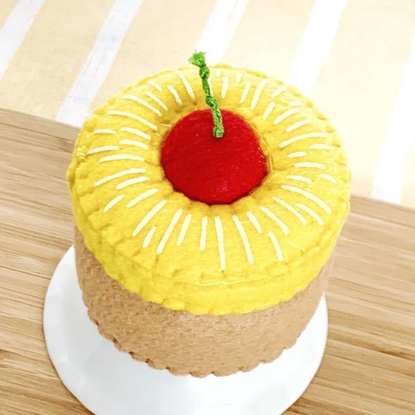 Felt Pineapple Upside-Down Cake - Children’s Plush Pretend Play Food, Dessert