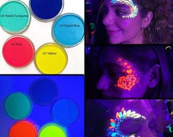 Pinturas faciales UV de cinco colores - 5 pinturas faciales de neón - Pinturas faciales luminosas para eventos y fiestas - Brillan bajo la luz ultravioleta luz de neón