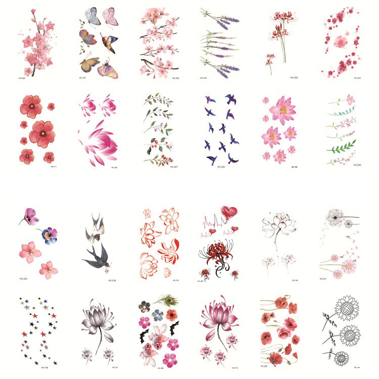 1 set of 24 Sheets Instant fresh flowers Tattoos - Temporary Tattoos - Girls Tattoos - makeup Tattoos - colorful flowers Tattoo Collections