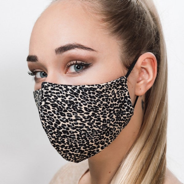Animal print Soft Triple Layer Women's Face Mask with Filter Pocket + Nose Wire. Breathable Snug Fit, UK Same day dispatch