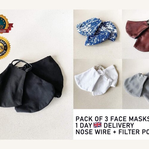 Face Mask Uk Men With Filter Pocket & Nose Wire Face Covering Etsy UK