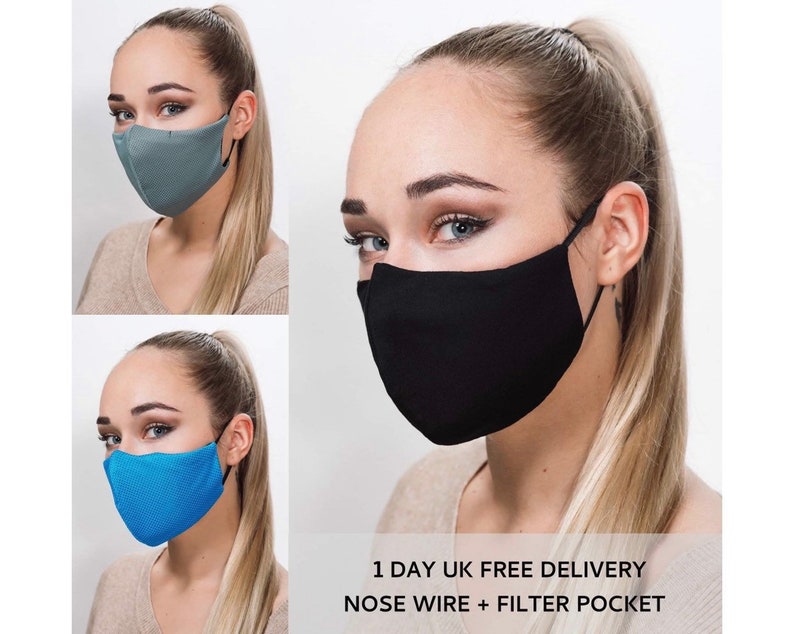 Face mask with Filter Pocket and Nose Wire 1 DAY UK Delivery face mask washable reusable 3 Layers face mask face covering Facemask 