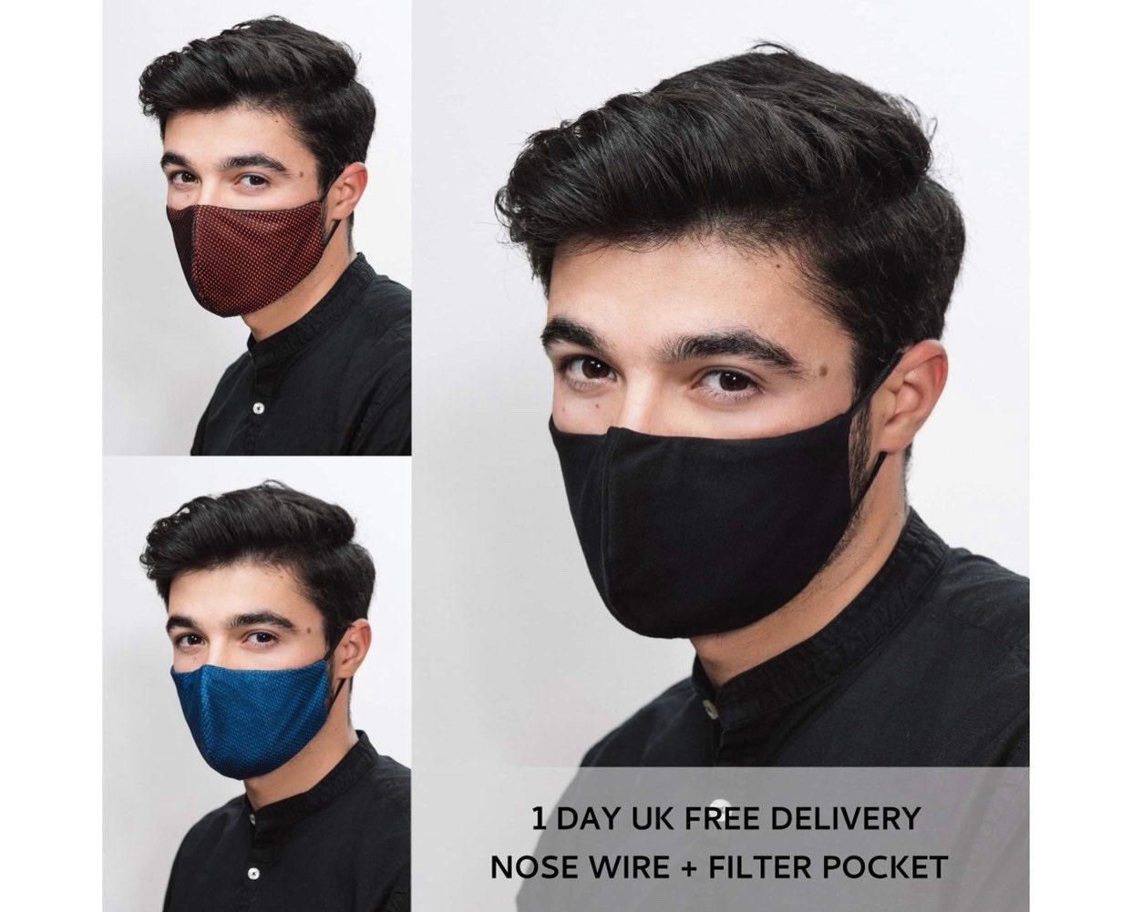 Face mask uk men with Filter Pocket & Nose Wire, face covering male s…