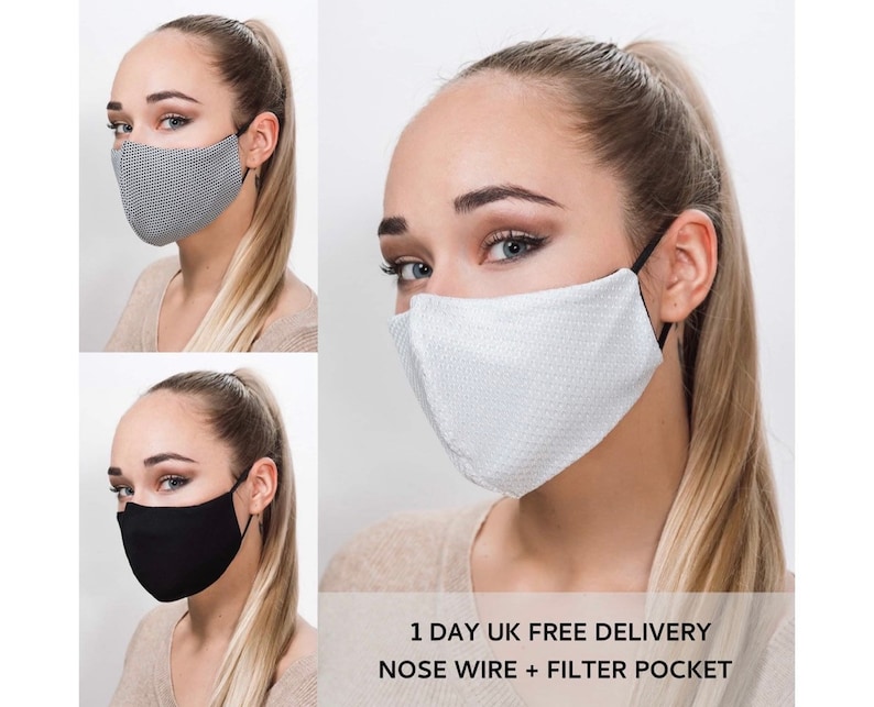 Soft Triple Layer Face Mask with Filter Pocket + Nose Wire. Breathable Snug Fit, UK Same day dispatch 