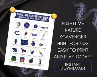 Nighttime Scavenger Hunt for Kids Printable – Outdoor After Dark Activity – Backyard Night Walk Game – Instant Download PDF