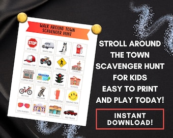 Town Scavenger Hunt for Kids Printable – Walk Around the Neighborhood Game – City & Street Sightseeing Activity – Instant Download