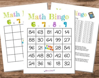 Math Bingo - 6, 7, 8, and 9 Multiplication Learning Game Printable - Answer Key, Blank Bingo Card, and 10 Unique Bingo Game Cards