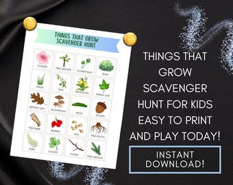 Things That Grow Scavenger Hunt for Kids Printable – Outdoor Nature Activity – Garden & Plant Learning Game – Instant Download PDF