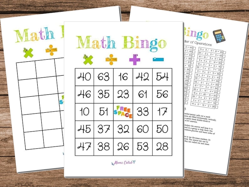 Math Bingo Order of Operations Learning Game Printable Answer Key