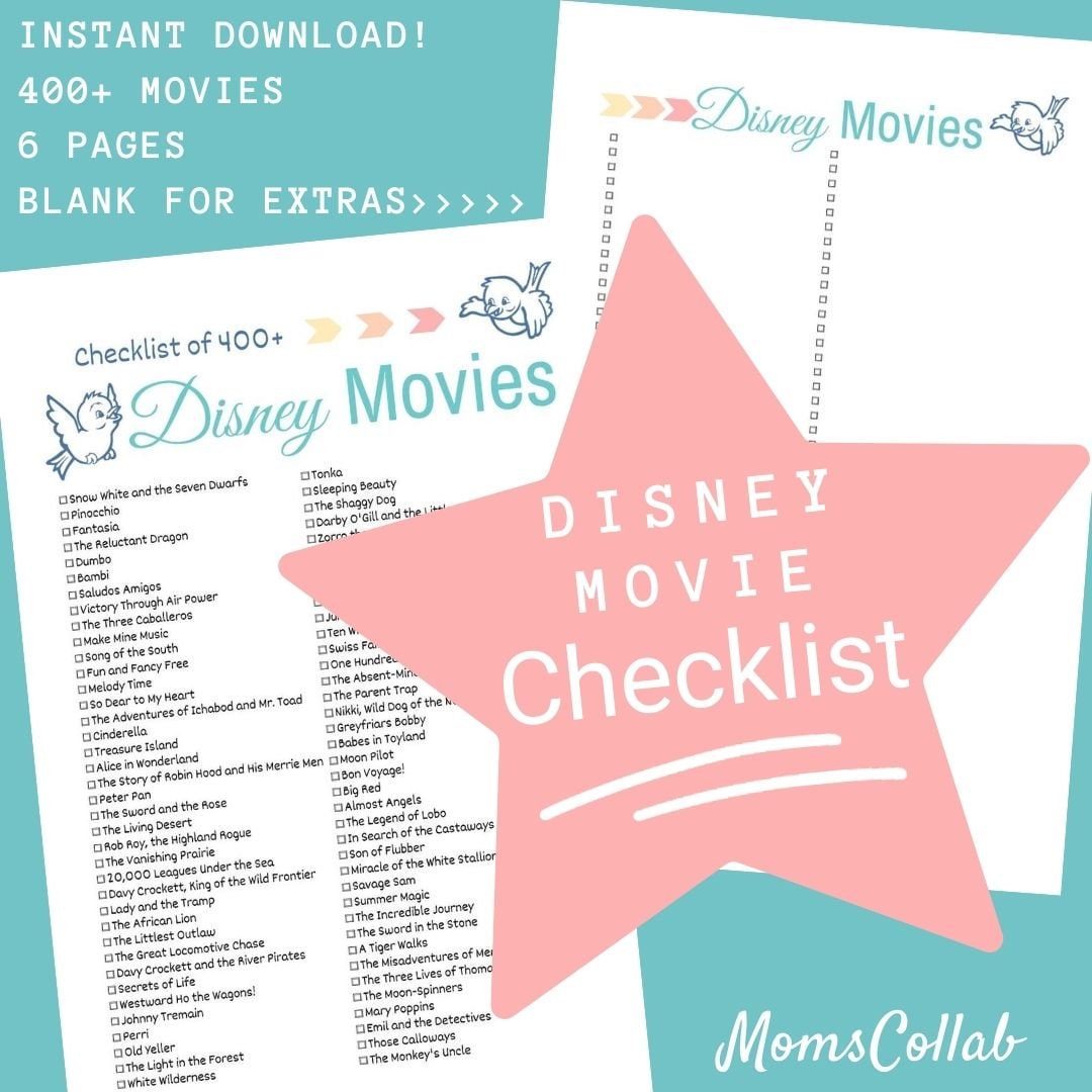 400 Disney Movie Checklist 6page PDF Printable Etsy