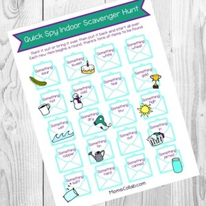 Quick Spy Indoor Scavenger Hunt for Kids - Printable Game Sheet