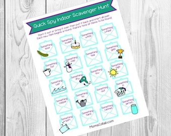 Quick Spy Indoor Scavenger Hunt for Kids - Printable Game Sheet