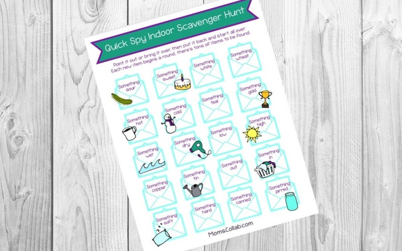 Quick Spy Indoor Scavenger Hunt for Kids Printable Game Sheet image 1