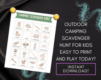 Camping Scavenger Hunt for Kids Printable – Outdoor Nature Game – Family Camping Activity – Hiking Checklist for Kids – Instant Download PDF