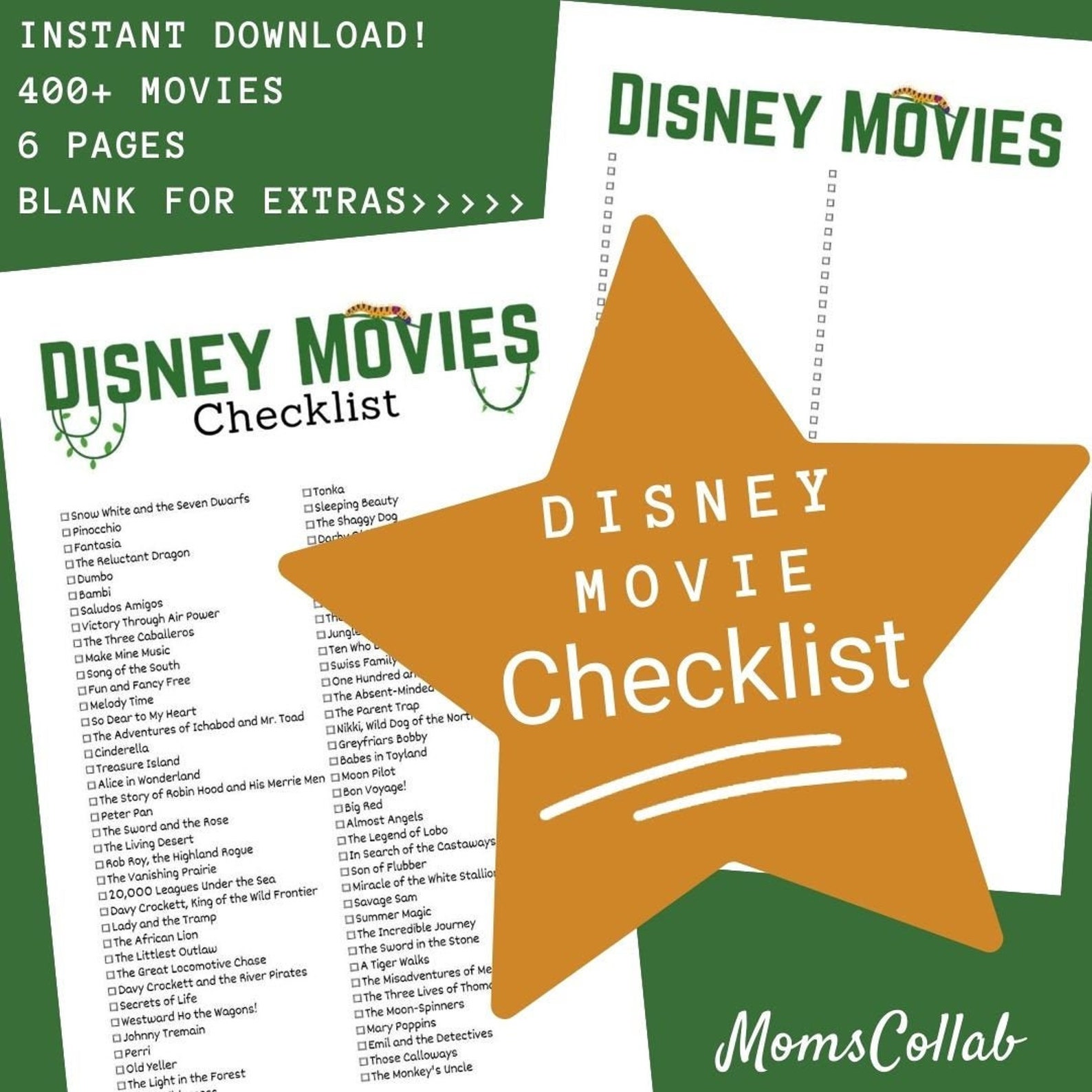 400 Disney Movie Checklist 6page PDF Printable jungle Etsy