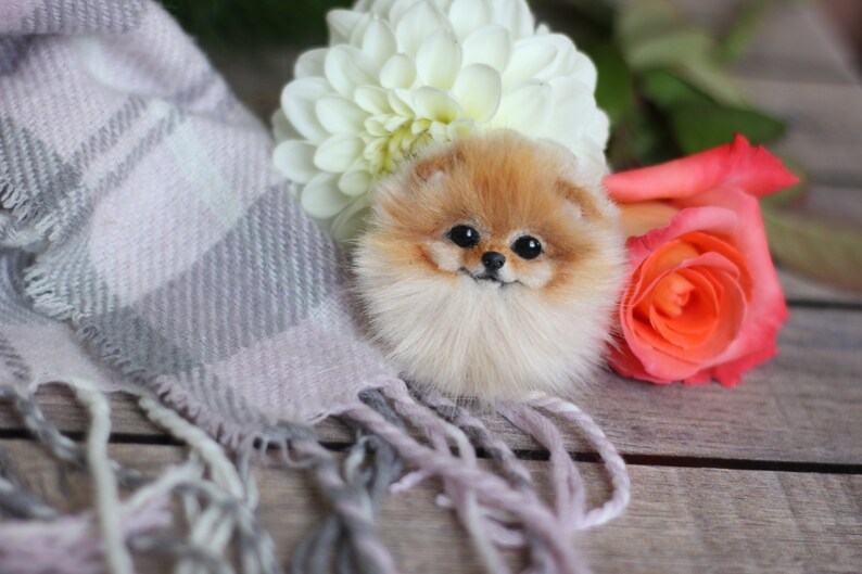 Realistic brooch portrait of Pomeranian spitz by photo
