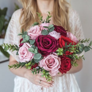 Dusty rose bouquet, blush faux roses, mauve wedding bouquet, dusty rose bouquet, artificial wedding bouquet, roses bouquet, faux flowers
