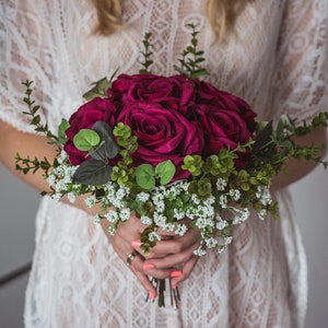 Burgundy roses,artificial wedding bouquet,artificial wedding flowers,boho wedding bouquet,bridesmaid bouquet,country wedding,boho flowers
