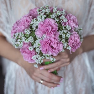 Pink carnation bouquet, pink wedding bouquet, pink flowers bouquet, spring wedding bouquet, artificial pink flowers, pink bridal bouquet