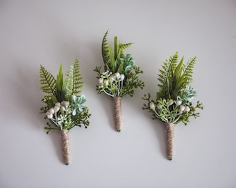 Rustic Green buttonhole, boho greenery buttonhole, artificial buttonhole, greenery buttonhole, boho wedding, artificial boutonniere,