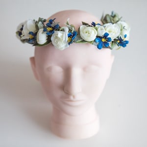 Blue flower crown, flower crown, blue bridal crown, blue floral crown, festival headband, head crown, blue white flower crown