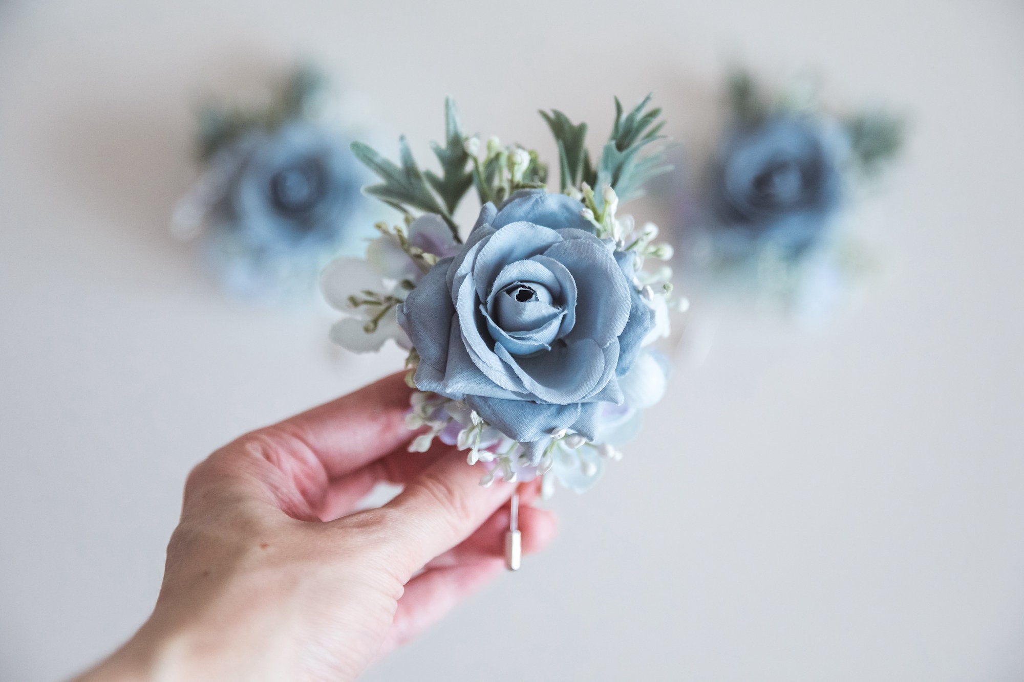 Dusty Blue Boutonniere for Man, Baby Blue Buttonhole, Artificial ...