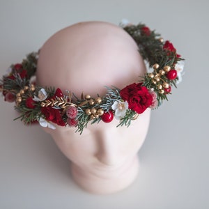 Flower head crown, flower crown, floral crown bride, winter flower crown, winter wedding, Christmas wedding, artificial floral head crown