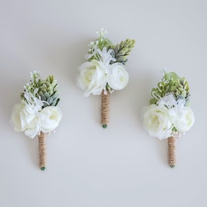 Buttonhole, boutonniere, white buttonhole, artificial buttonhole, greenery buttonhole, boho wedding,artificial boutonniere,rustic buttonhole