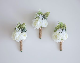 Buttonhole, boutonniere, white buttonhole, artificial buttonhole, greenery buttonhole, boho wedding,artificial boutonniere,rustic buttonhole