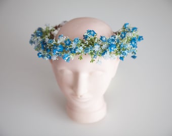 Blue flower head crown, flower crown, floral crown bride, festival headband, artificial floral head crown, blue white flower crown
