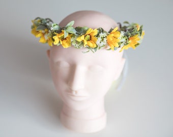 Flower head crown, flower crown, floral crown bride, white flower crown, festival headband, baby's breath head crown