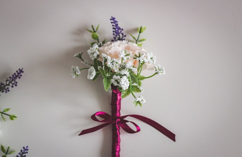 Pink carnation bouquet, pink wedding bouquet, pink flowers bouquet, spring wedding bouquet, artificial pink flowers, pink bridal bouquet Boutonniere