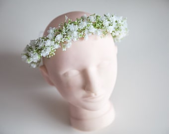 Baby’s breath flower crown, first communion crown, floral crown bridal, festival headband, artificial floral head crown, white flower crown