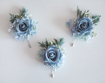 Dusty blue boutonniere for man, baby blue buttonhole, artificial buttonhole, rustic buttonhole, boho wedding, artificial boutonniere