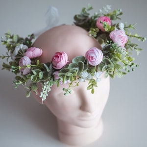 Flower head crown, flower crown, floral crown bride, pink flower crown, festival headband, artificial floral head crown, flower headpiece